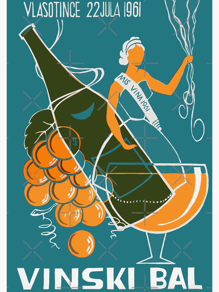 "WINE BALL Miss Wine 1961 Vintage Poster" Sticker by mapplebeckstore