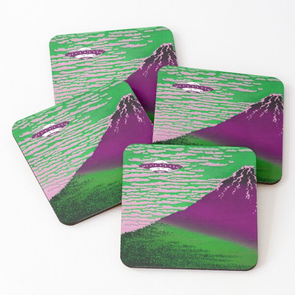 Item preview, UFO over mountain in Magenta and green designed and sold by Mary Egan.