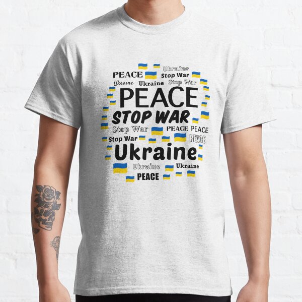 Peace for Ukraine - Stop War - Word Cloud- black lettering with flags Classic T-Shirt