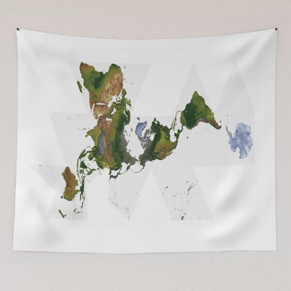 Item preview, Fuller projection - World Map showing land relief designed and sold by ThinkAboutMaps.