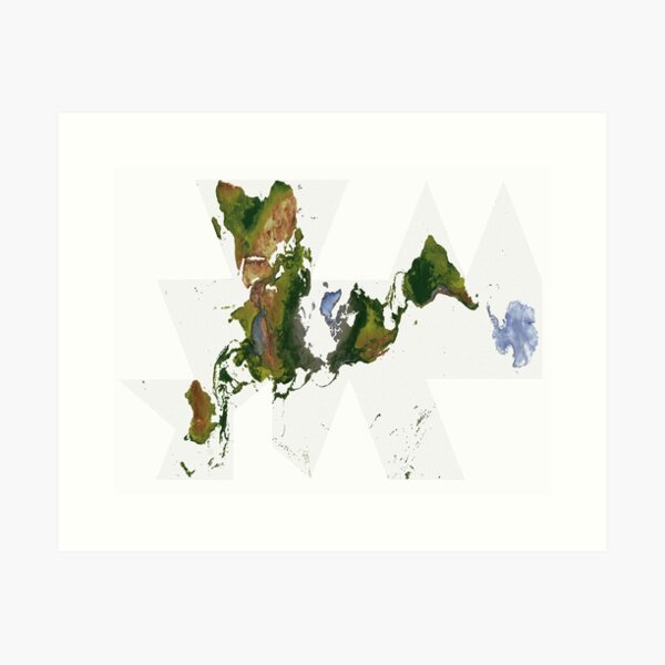 Vista previa del artículo con la obra «Proyección más completa: mapa mundial que muestra el relieve terrestre», diseñado y vendido por ThinkAboutMaps.