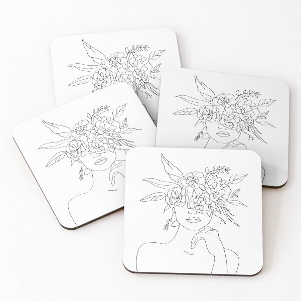 Artikelvorschau, Frauengesicht mit Blume - Linienkunstdesign entworfen und verkauft von ZafranOnline.