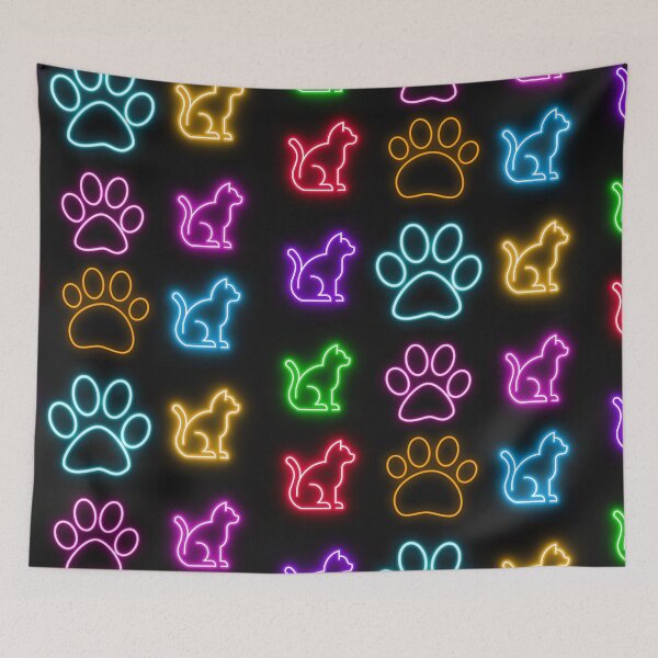 Item preview, i am a cat lover neon colorful cats and paws orange purple blue green  designed and sold by Tshirtk.