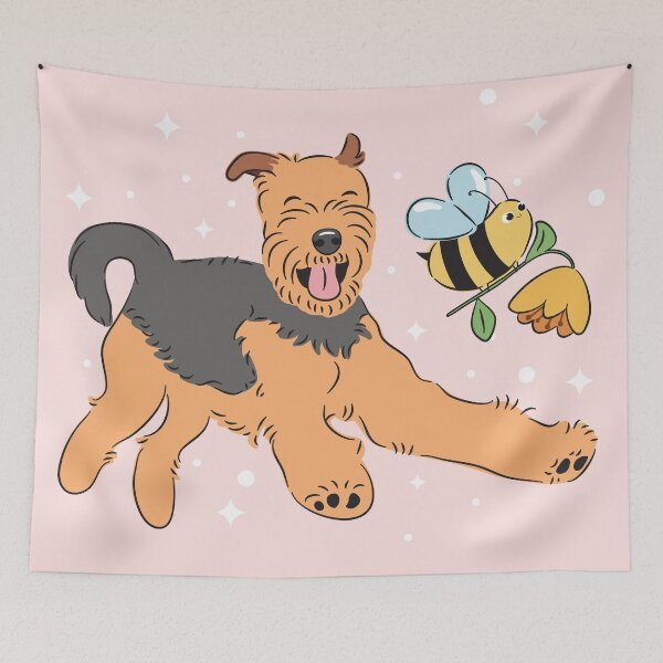 Item preview, Happy Airedale Terrier - Pink Background designed and sold by Lulupainting.