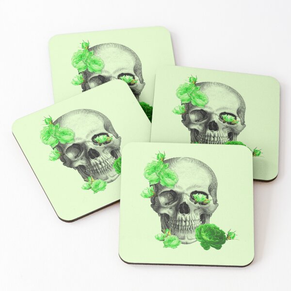 Item preview, Human skull with green flowers (green) designed and sold by Madame Memento.