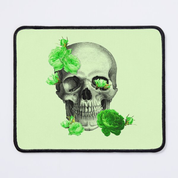 Item preview, Human skull with green flowers (green) designed and sold by Madame Memento.