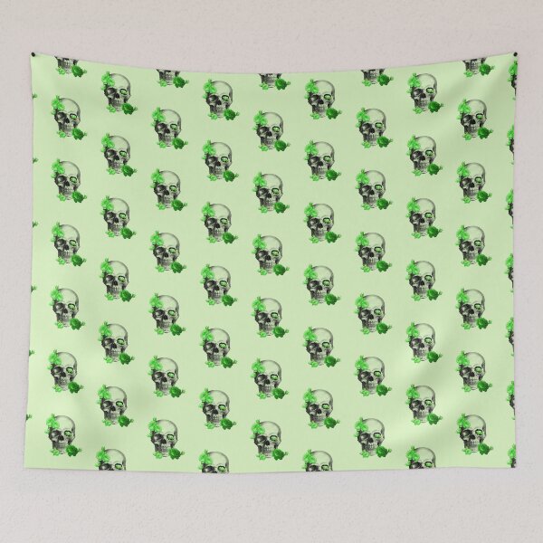 Item preview, Human skull with green flowers (green) designed and sold by Madame Memento.
