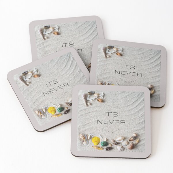 Item preview, Its Never Too Late quote with sandy beach designed and sold by Levated.