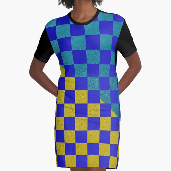 International Klein Blue, Yellow, and Green - Checkered 2 Graphic T-Shirt Dress