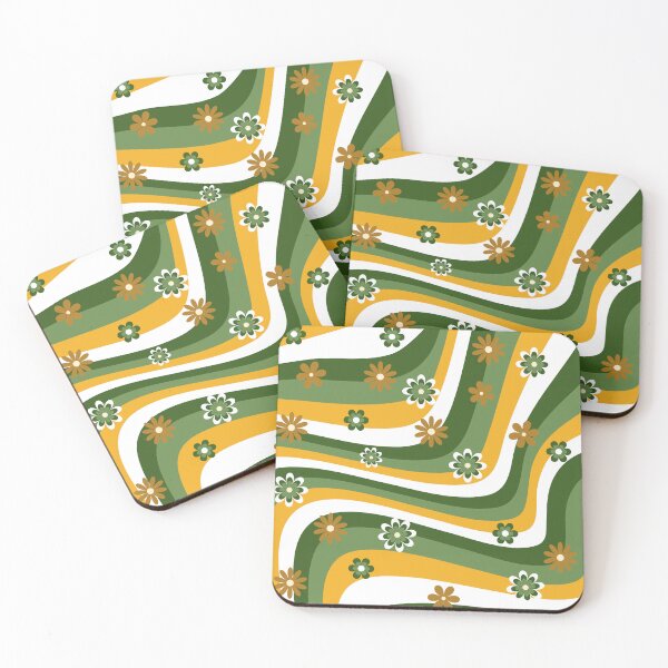 Item preview, green yellow and white retro flower print designed and sold by DemonicGloom.