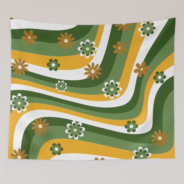 Item preview, green yellow and white retro flower print designed and sold by DemonicGloom.