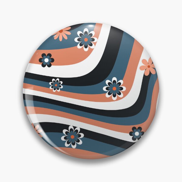 Item preview, Orange blue black and  white retro flower print designed and sold by DemonicGloom.