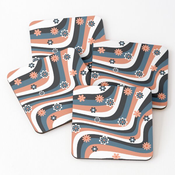 Item preview, Orange blue black and  white retro flower print designed and sold by DemonicGloom.