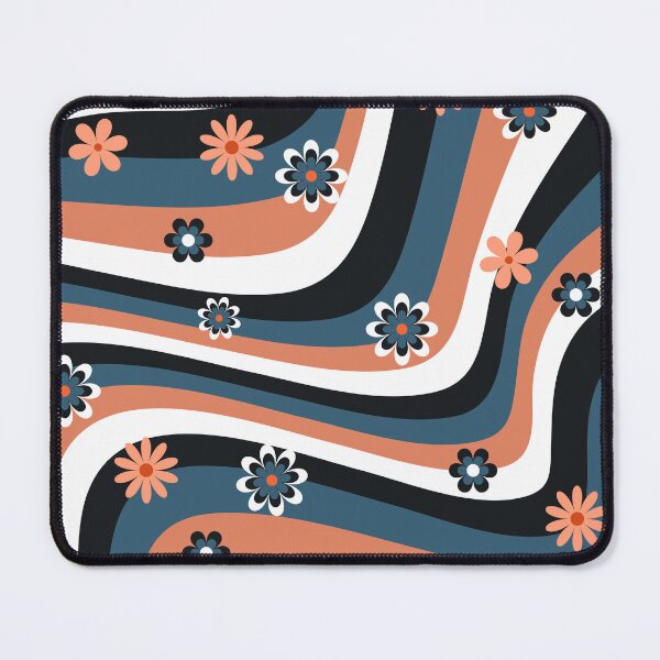Item preview, Orange blue black and white retro flower print designed and sold by DemonicGloom.