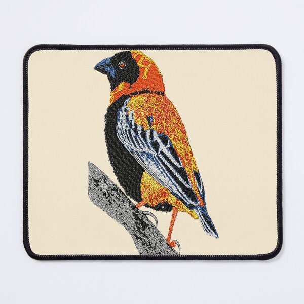 Item preview, Machine embroidery, Embroidered Red Bishop Male Bird, Stitch crafting, unique embroidered art designed and sold by RudolphBarnard.