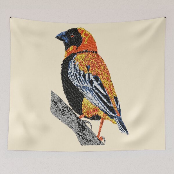 Item preview,  Machine embroidery, Embroidered Red Bishop Male Bird, Stitch crafting, unique embroidered art designed and sold by RudolphBarnard.