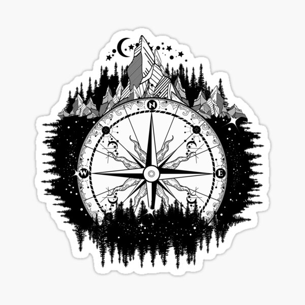 Mountain with compass nature stickers