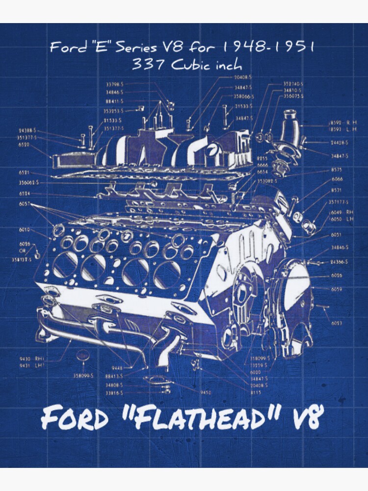 "Ford flathead v8 blueprint engine stencil" Sticker by FTB1 Redbubble