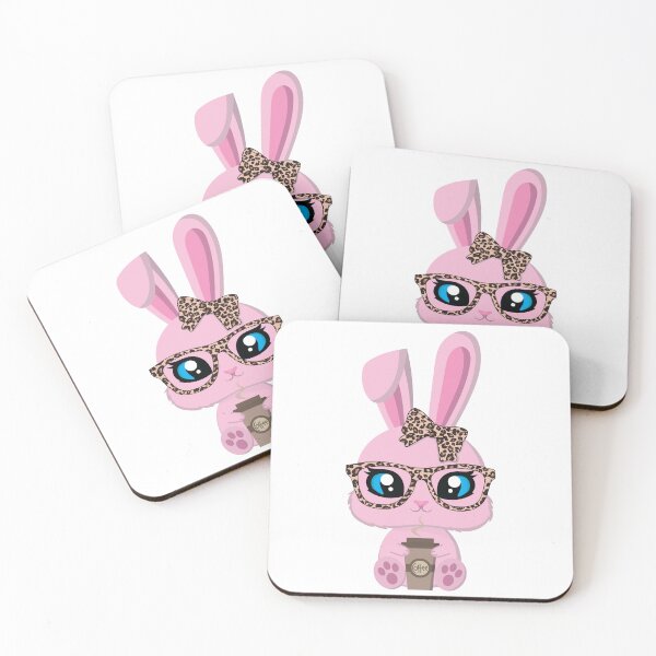 Item preview, Cute Pink Bunny With Leopard Glasses and Coffee designed and sold by dass-art.