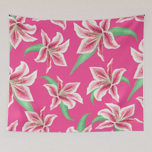 Item preview, Stargazer Lilies on hot pink designed and sold by MagentaRose.