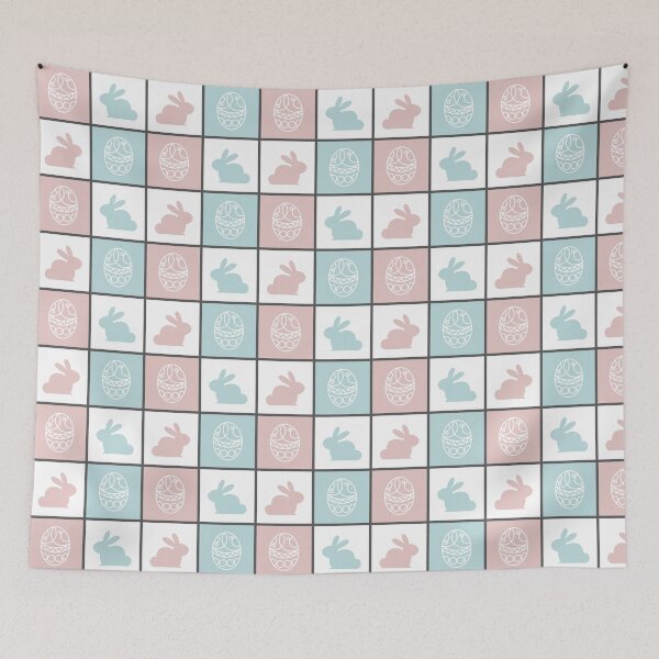 Item preview, Checkered Blue and Pink Easter Bunny and Eggs Pattern | Cute bunny Rabbit | Easter egg hunt | Easter greetings designed and sold by Violet Treasures.