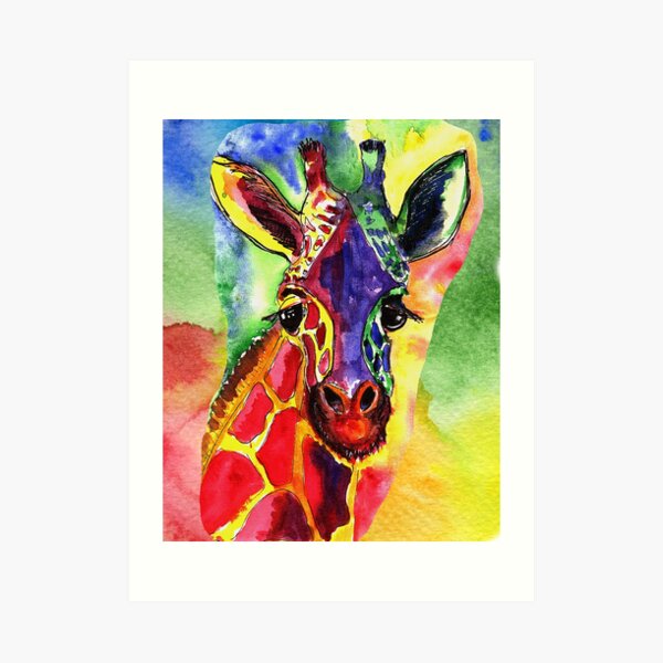"Watercolor Giraffe Rainbow Colorful" Art Print for Sale by