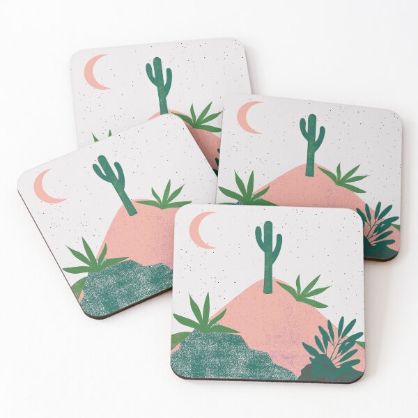 Item preview, Desert chic hills cactus and moon Pink and green, designed and sold by DemonicGloom.