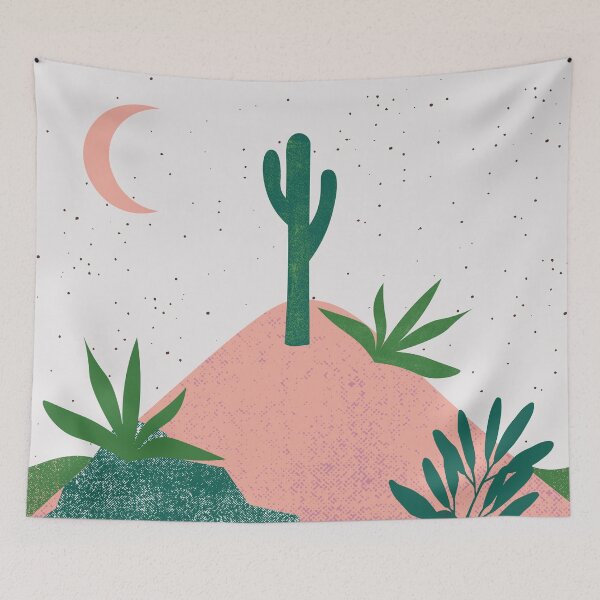 Item preview, Desert chic hills cactus and moon Pink and green, designed and sold by DemonicGloom.