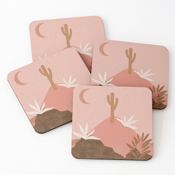 Item preview, Desert chic hills cactus and moon Pink and gold, designed and sold by DemonicGloom.