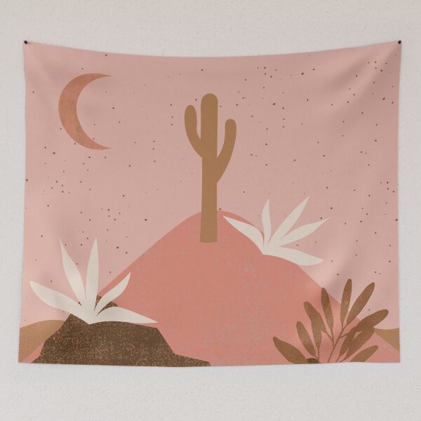 Item preview, Desert chic hills cactus and moon Pink and gold, designed and sold by DemonicGloom.