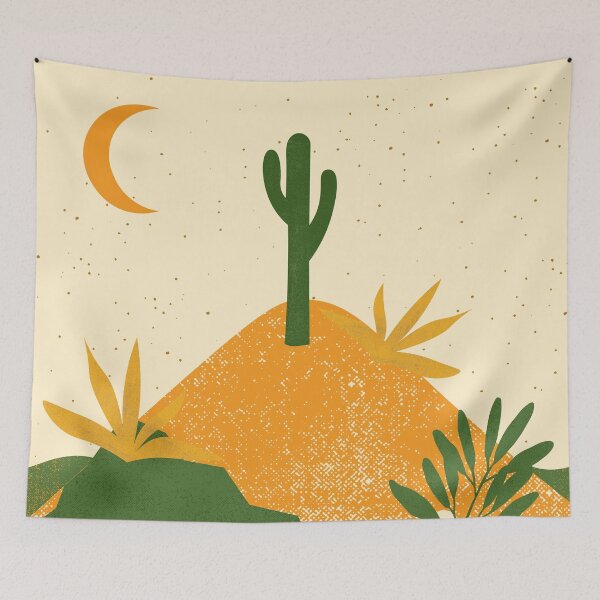 Item preview, Desert chic hills cactus and moon green orange cream and gold, designed and sold by DemonicGloom.
