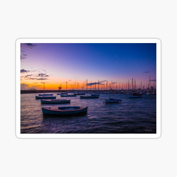 Yachts at sunset, StKilda Pier, StKilda, Victoria, Australia. Sticker