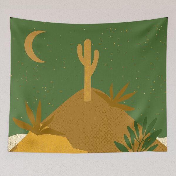 Item preview, Desert chic hills cactus and moon green cream and gold, designed and sold by DemonicGloom.