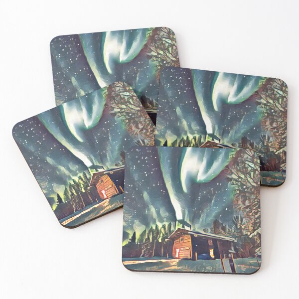 Item preview, Snowy Cabin Under the Northern Lights Altered Photo designed and sold by Happy-Trails.