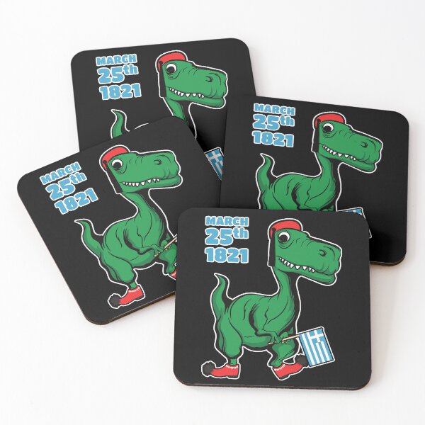 Item preview, Green Dinosaur celebrating Greece's Independence Day dressed as Tsolias with Greek flag designed and sold by Happy Puppy Print On Demand.