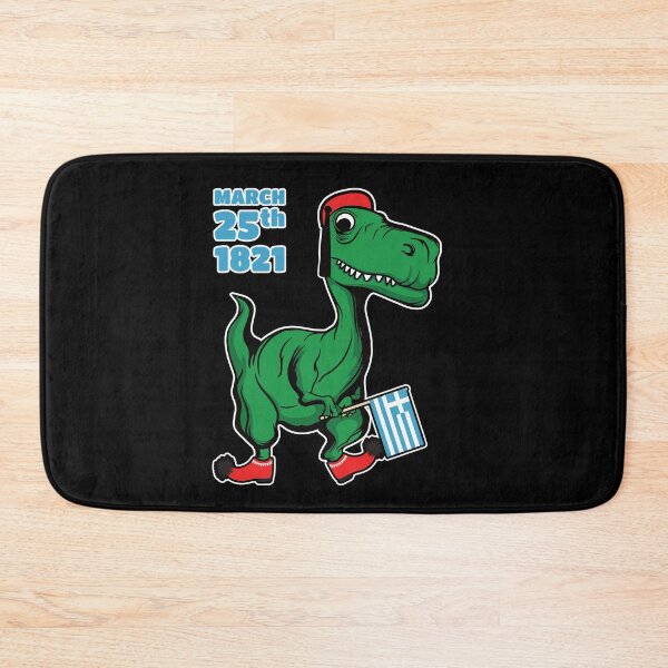 Item preview, Green Dinosaur celebrating Greece's Independence Day dressed as Tsolias with Greek flag designed and sold by Happy Puppy Print On Demand.