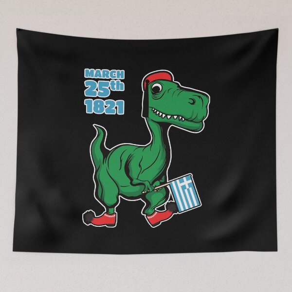 Item preview, Green Dinosaur celebrating Greece's Independence Day dressed as Tsolias with Greek flag designed and sold by Happy Puppy Print On Demand.