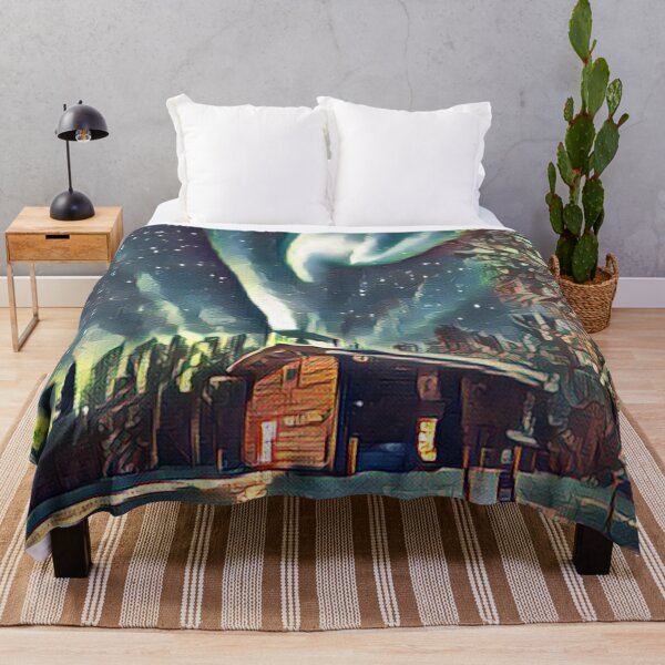 Item preview, Snowy Cabin Under the Northern Lights Altered Photo designed and sold by Happy-Trails.
