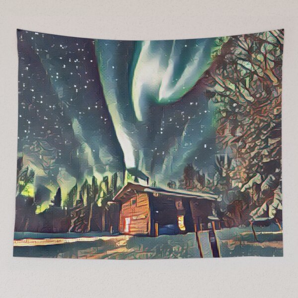 Item preview, Snowy Cabin Under the Northern Lights Altered Photo designed and sold by Happy-Trails.