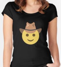 Emoji Face with Cowboy Hat Fitted Scoop T-Shirt