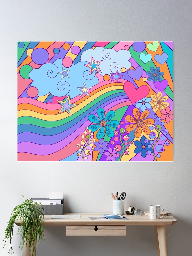 Happy Flower Power, rainbow hippie love art