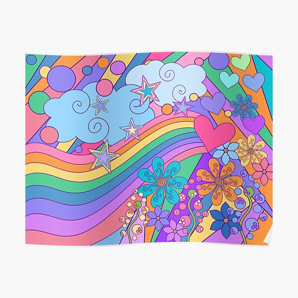 Happy Flower Power Rainbow Hippie Love Art Poster For Sale By Alondra Redbubble 