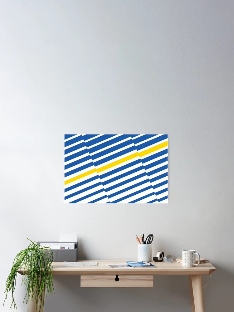 Thumbnail 2 von 3, Poster, Azure Blue White Yellow Diagonal Offset Stripe Pattern 100% Commission Donated To IRC Read Bio designt und verkauft von ColorOfTheYears.