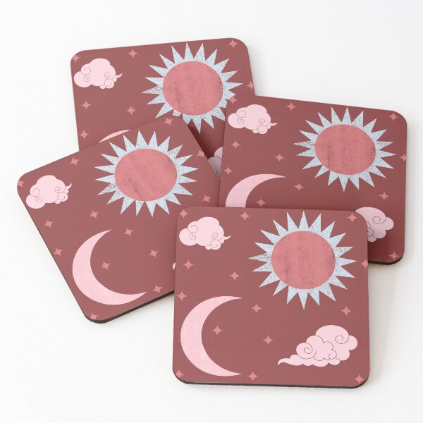 Item preview, Burgundy blue and pink  sun and moon print designed and sold by DemonicGloom.