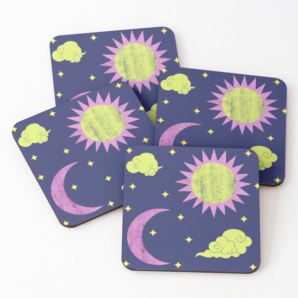 Item preview, Midnight blue pink and green sun and moon print designed and sold by DemonicGloom.