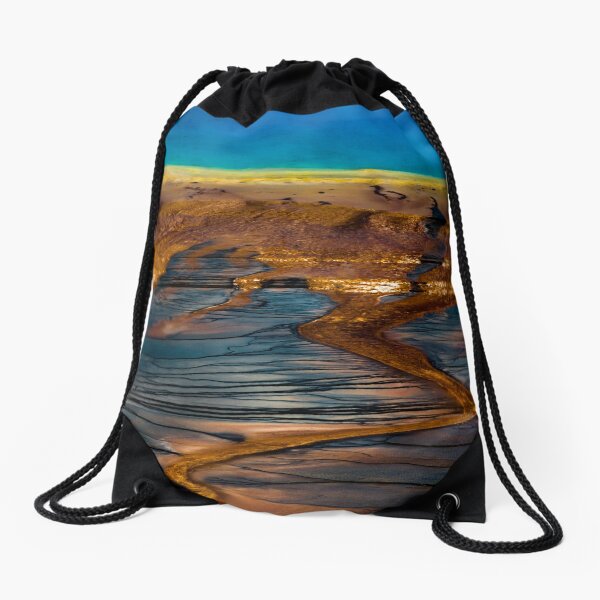 Forest Fog Travel Trees - Landscape - Grand Prismatic Spring - Yellowstone - Wyoming Drawstring Bag