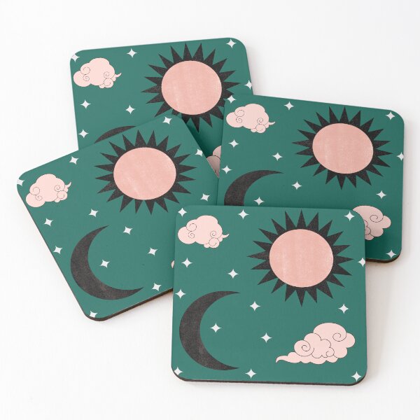 Item preview, Black green and pink sun and moon print designed and sold by DemonicGloom.