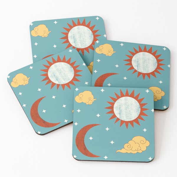 Item preview, Blue red yellow white sun and moon print designed and sold by DemonicGloom.