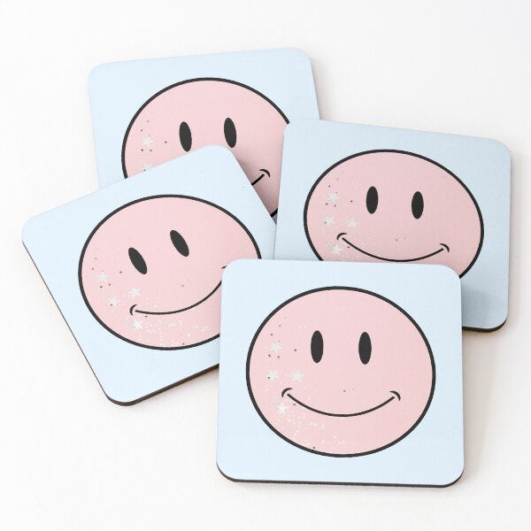 Item preview, pastel pink silver star confetti background classic Smiley Face designed and sold by opptop.