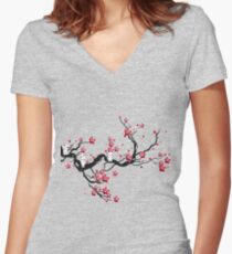 Kodama on a cherry tree Women's Fitted V-Neck T-Shirt